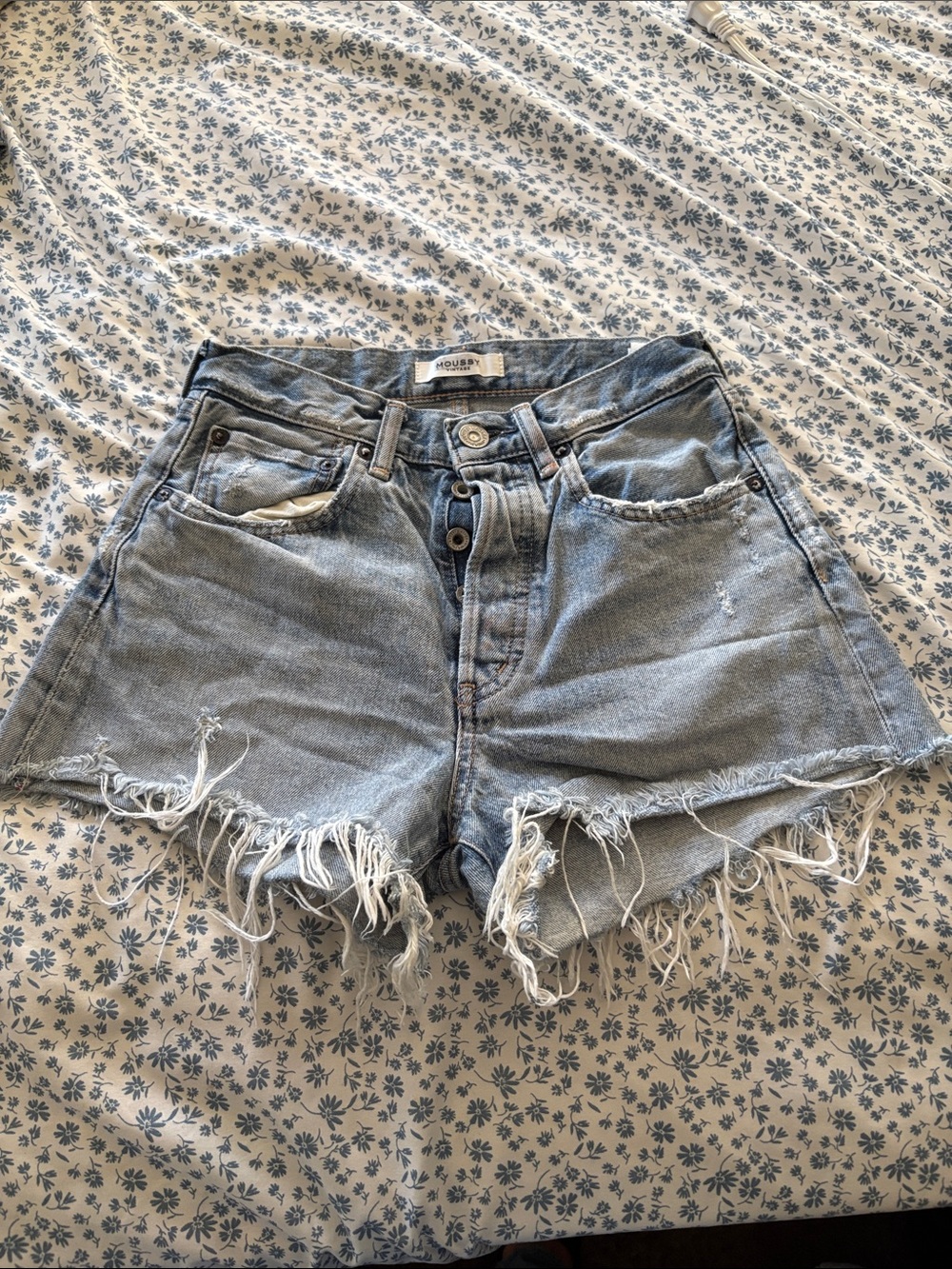 Moussy Light Blue Distressed Denim Cutoff Shorts